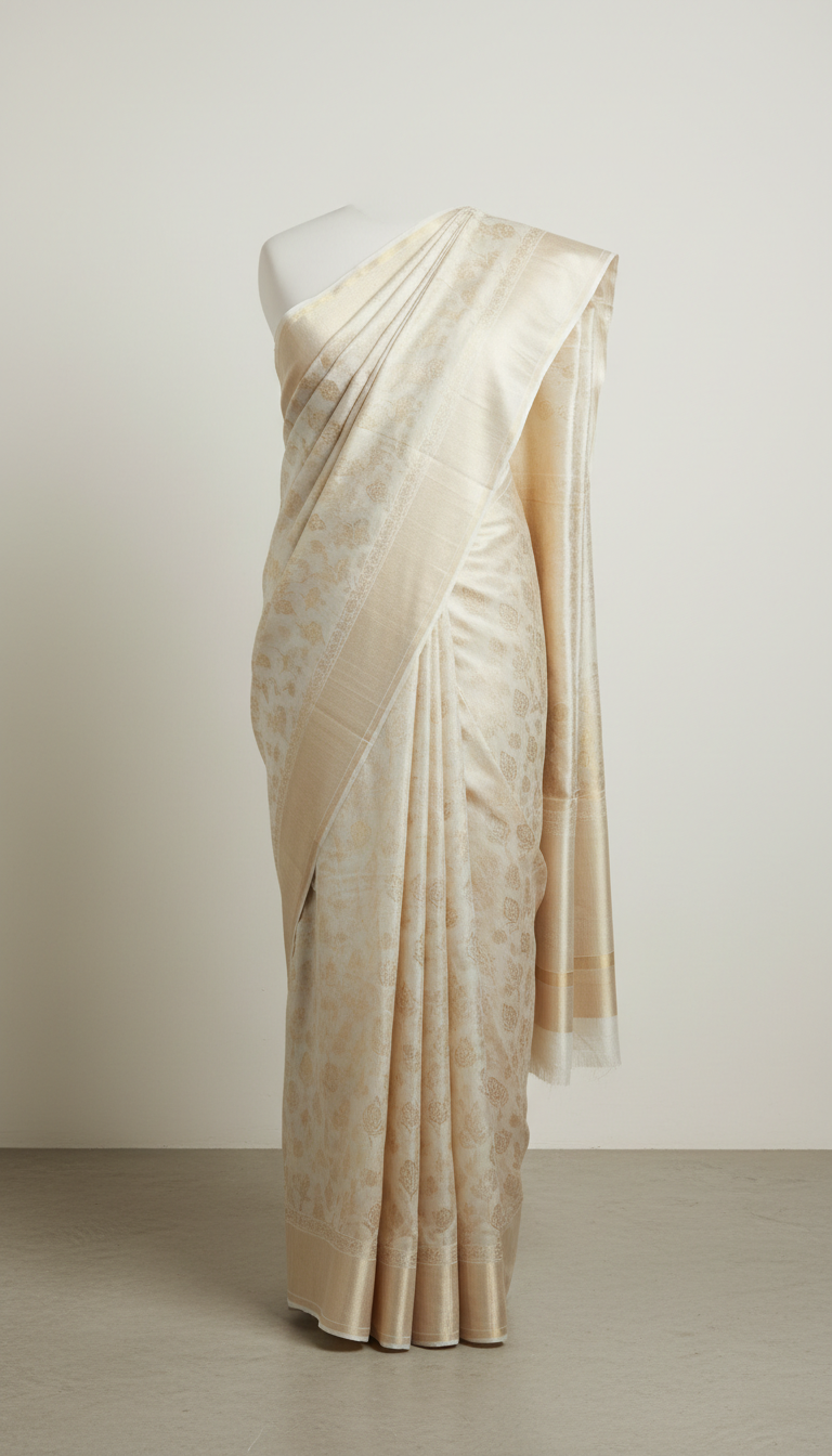 Ivory Silk Saree with Luminous Drape