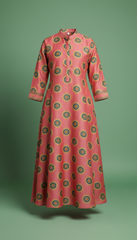 Festival pink fusion kurta with geometric motifs