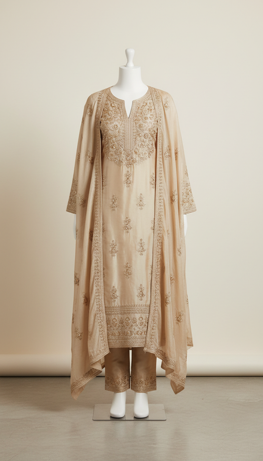 Champagne Gold Embroidered Kurta Set